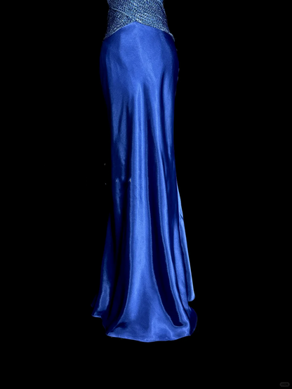 Vintage Mermaid Sweetheart Neckline Royal Blue Satin Backless Prom Gown Fairy Prom Dresses