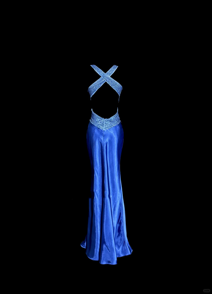 Vintage Mermaid Sweetheart Neckline Royal Blue Satin Backless Prom Gown Fairy Prom Dresses