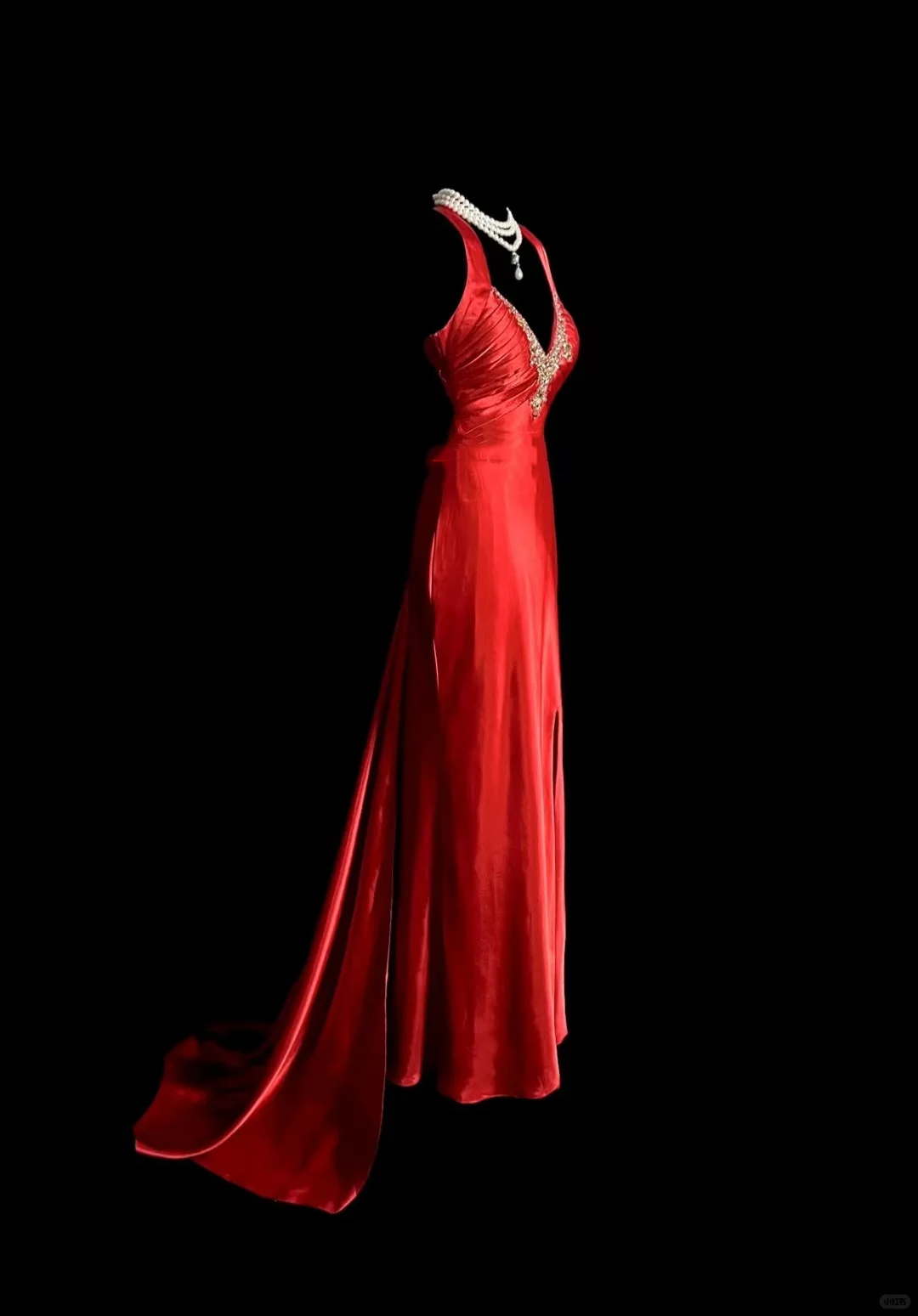 Vintage Mermaid Spaghetti Straps Satin Red Prom Gown Fairy Prom Dresses