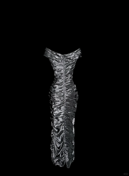 Vintage Sheath Off The Shoulder Silver Gray Sleeveless Long Prom Gown Fairy Prom Dresses