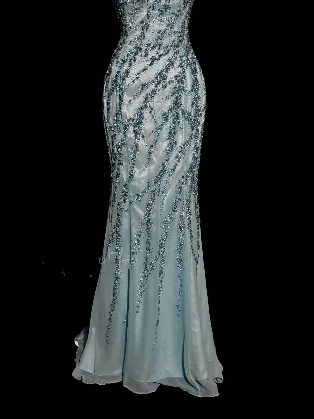 Vintage Mermaid Strapless Tulle Blue Beads Long Prom Gown Fairy Prom Dresses