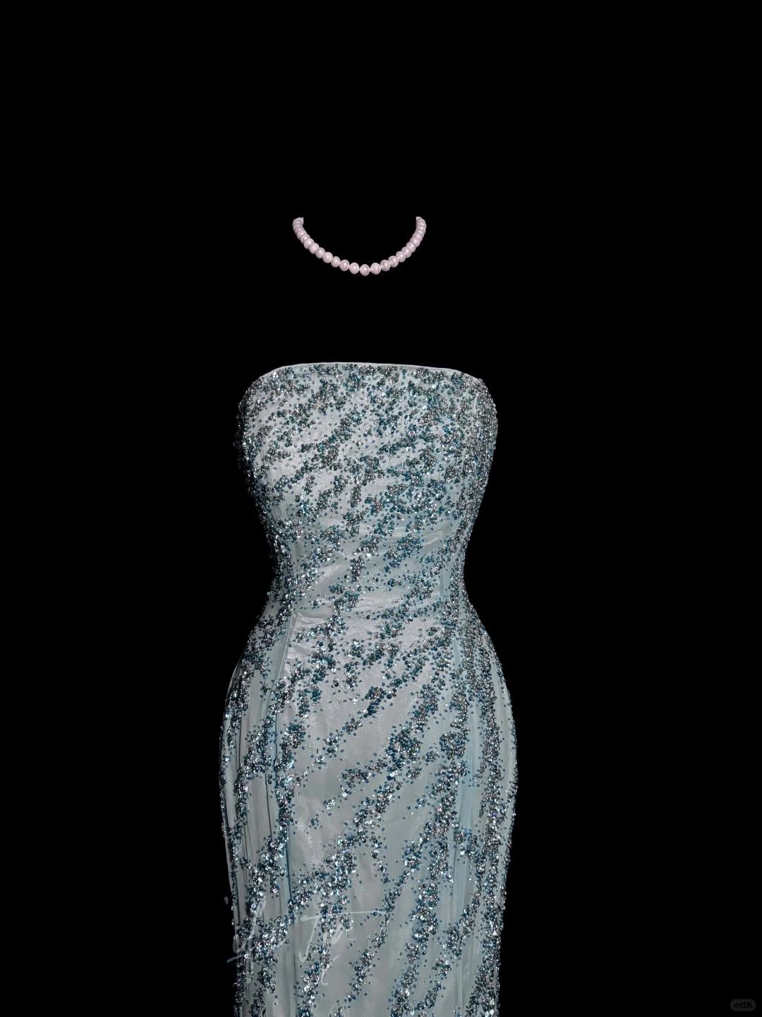Vintage Mermaid Strapless Tulle Blue Beads Long Prom Gown Fairy Prom Dresses