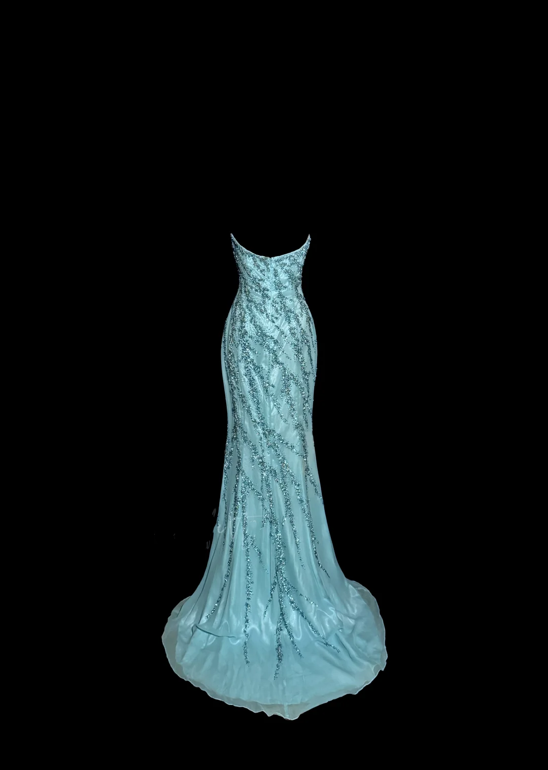 Vintage Mermaid Strapless Tulle Blue Beads Long Prom Gown Fairy Prom Dresses