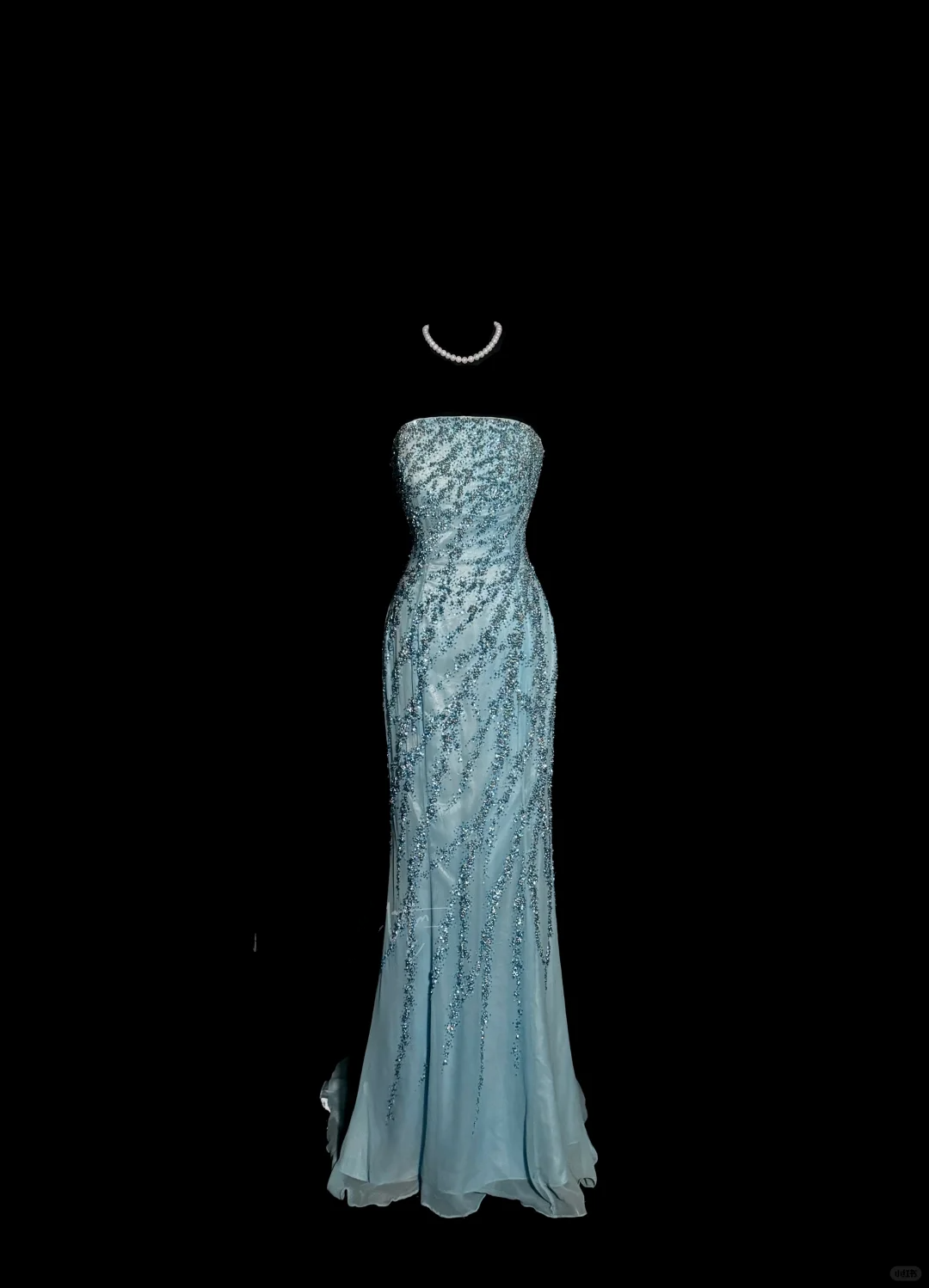 Vintage Mermaid Strapless Tulle Blue Beads Long Prom Gown Fairy Prom Dresses