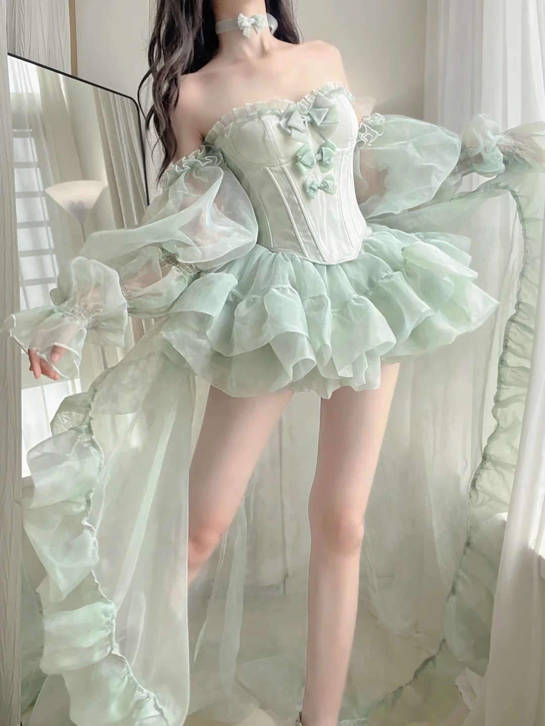 Retro Ball Gown Spaghetti Straps Mint Green Homecoming Dresses Birthday Outfits