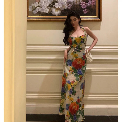 Pretty A Line Halter Floral Long Prom Dresses Birthday Outfits Evening Gown