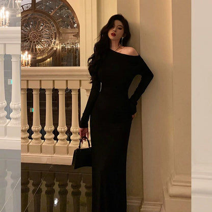 Sexy Sheath Long Sleeves Black Prom Dresses Birthday Outfits Evening Gown