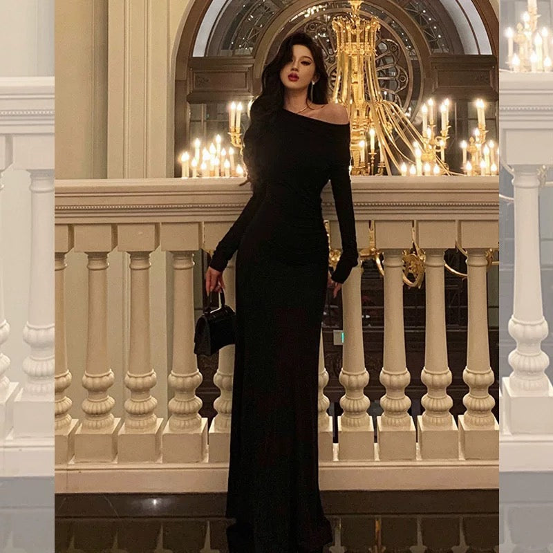 Sexy Sheath Long Sleeves Black Prom Dresses Birthday Outfits Evening Gown