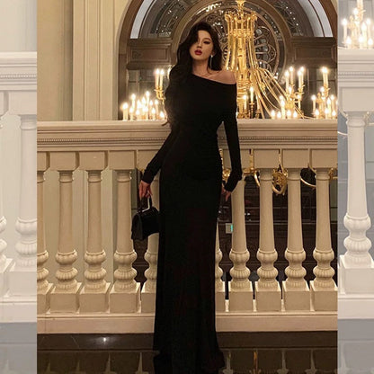 Sexy Sheath Long Sleeves Black Prom Dresses Birthday Outfits Evening Gown