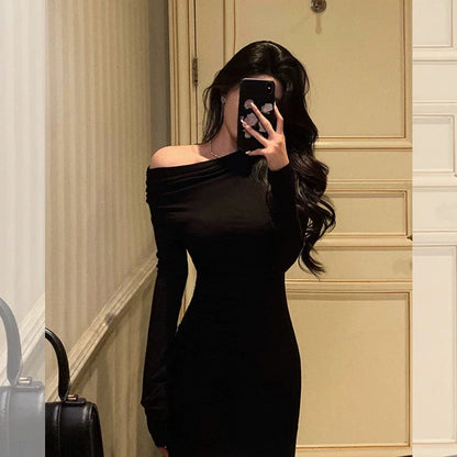 Sexy Sheath Long Sleeves Black Prom Dresses Birthday Outfits Evening Gown