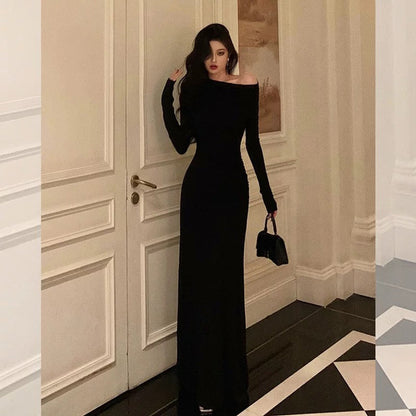 Sexy Sheath Long Sleeves Black Prom Dresses Birthday Outfits Evening Gown