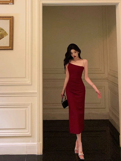 Sexy Mermaid Spaghetti Straps Red Prom Dresses Birthday Outfits Evening Gown