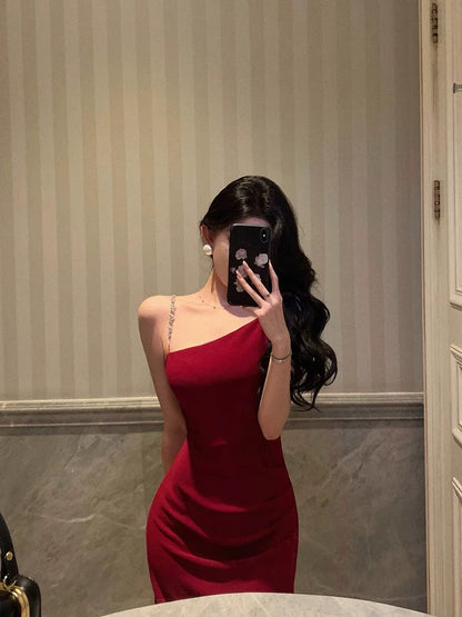 Sexy Mermaid Spaghetti Straps Red Prom Dresses Birthday Outfits Evening Gown