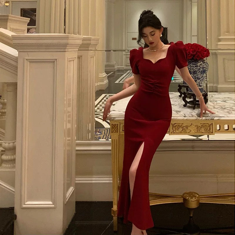 Classy Sheath Sweetheart Neckline Short Sleeves Red Prom Dresses Birthday Outfits Evening Gown