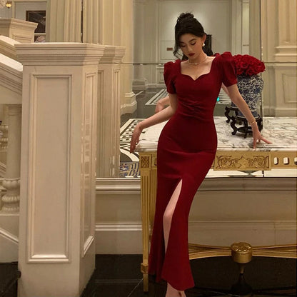 Classy Sheath Sweetheart Neckline Short Sleeves Red Prom Dresses Birthday Outfits Evening Gown