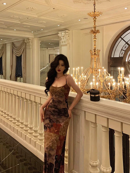 Sexy Sheath Spaghetti Straps Champagne Floral Prom Dresses Birthday Outfits Evening Gown