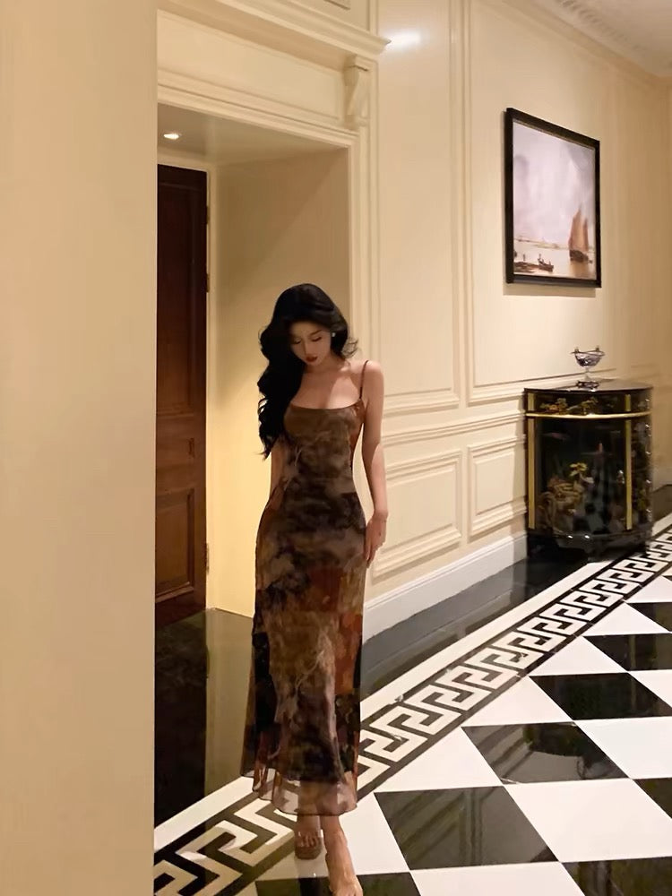 Sexy Sheath Spaghetti Straps Champagne Floral Prom Dresses Birthday Outfits Evening Gown