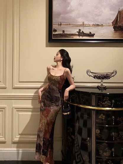Sexy Sheath Spaghetti Straps Champagne Floral Prom Dresses Birthday Outfits Evening Gown