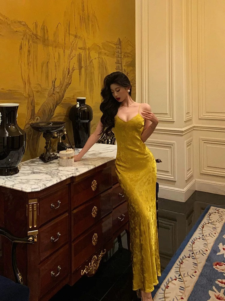 Sexy Sheath Spaghetti Straps Gold Prom Dresses Birthday Outfits Evening Gown