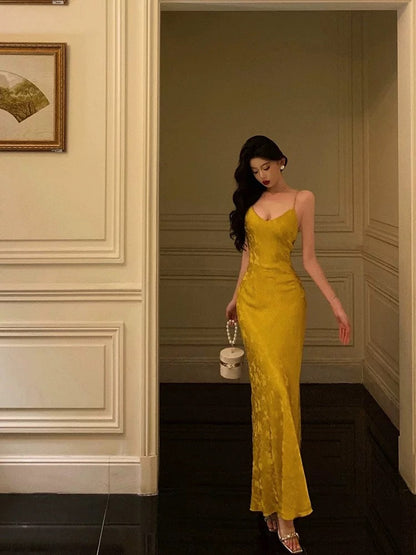 Sexy Sheath Spaghetti Straps Gold Prom Dresses Birthday Outfits Evening Gown