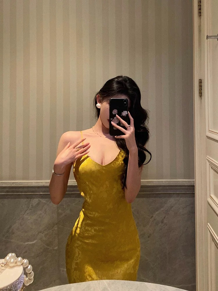 Sexy Sheath Spaghetti Straps Gold Prom Dresses Birthday Outfits Evening Gown