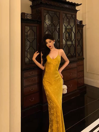 Sexy Sheath Spaghetti Straps Gold Prom Dresses Birthday Outfits Evening Gown