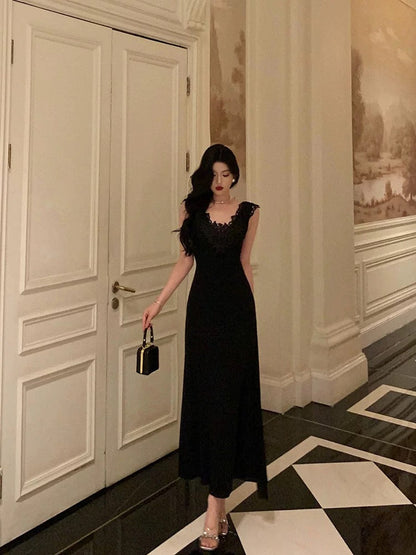 Sexy Sheath V Neckline Black Long Prom Dresses Birthday Outfits Evening Gown