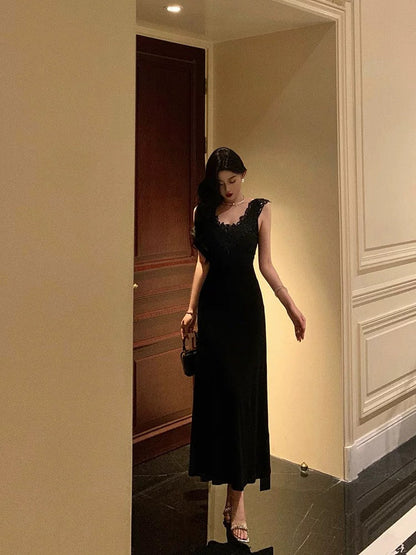 Sexy Sheath V Neckline Black Long Prom Dresses Birthday Outfits Evening Gown