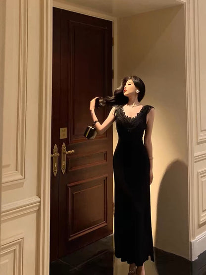 Sexy Sheath V Neckline Black Long Prom Dresses Birthday Outfits Evening Gown