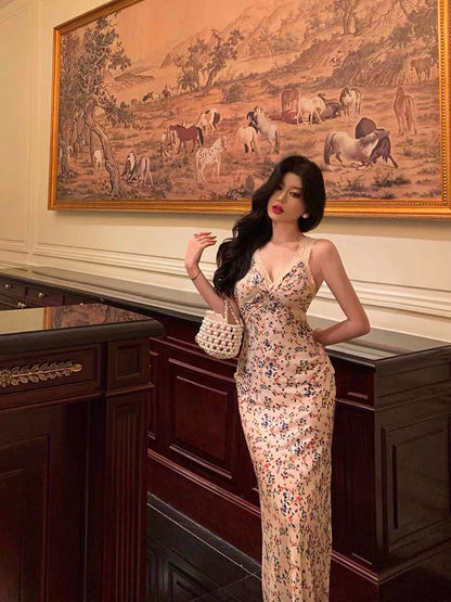 Sexy Sheath V Neckline Floral Prom Dresses Birthday Outfits Evening Gown
