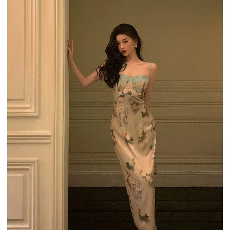 Sexy Sheath Spaghetti Straps Floral Lace Prom Dresses Birthday Outfits Evening Gown