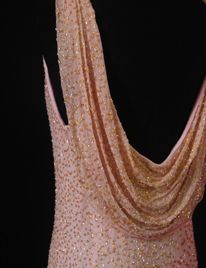Glamorous Sleeveless Ombre Pink Satin Beaded Mermaid Long Evening Gown Birthday Outfits