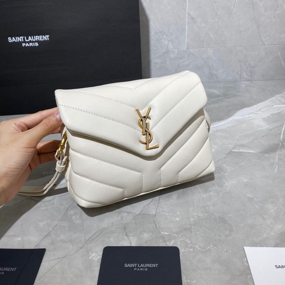 Saint Laurent Loulou Toy Strap Bag In Quilted Y White 20Cm