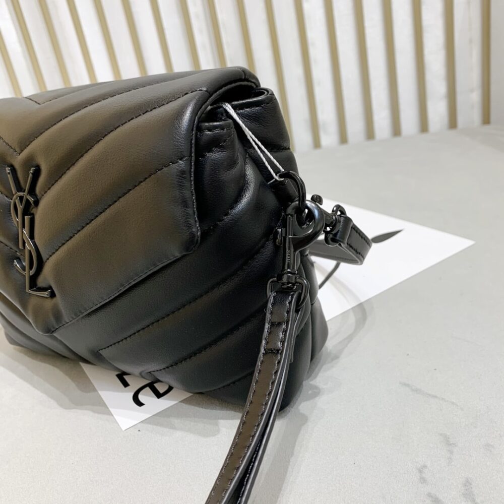 Saint Laurent Loulou Toy Strap Bag In Quilted Y Black With Black Hardware 20Cm