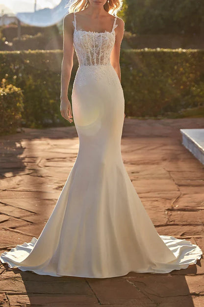Illusion Spoon Lace Sticker Fish Tail Wedding Dress