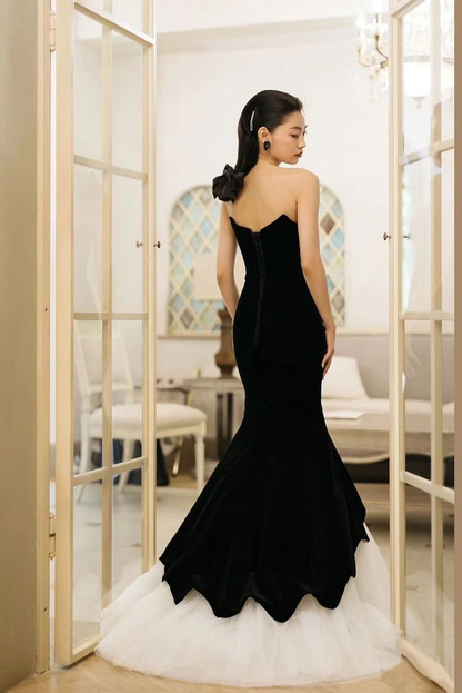 Black Strapless Velvet Mermaid Prom Dress, Elegant Sleeveless Formal Gown Y7136