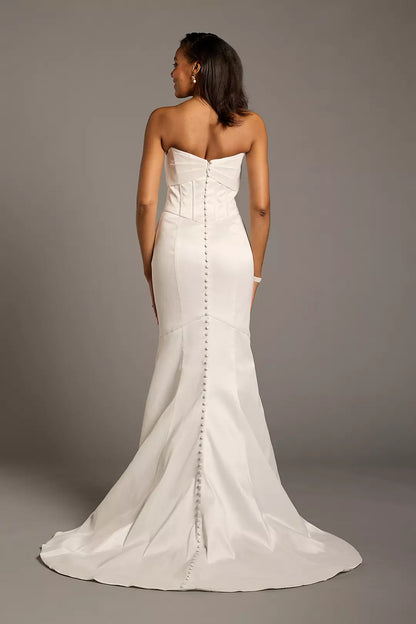 V collar off shoulder sleeveless backless mermaid and floor length wedding dress