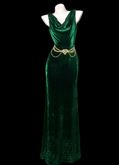 Vintage Green Sleeveless Velvet Mermaid Long Party Dress Evening Gown