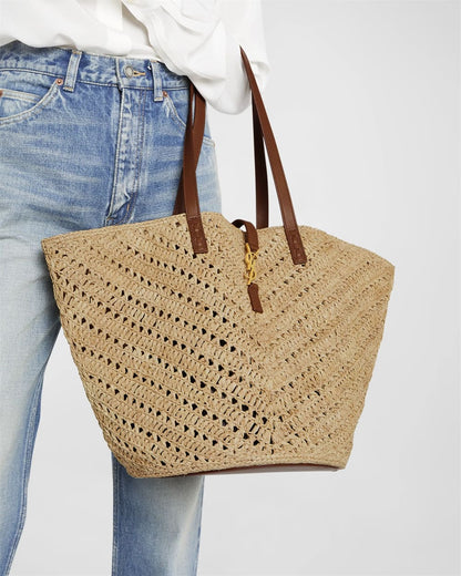 Saint Laurent Panier Medium YSL Tote Bag In Raffia
