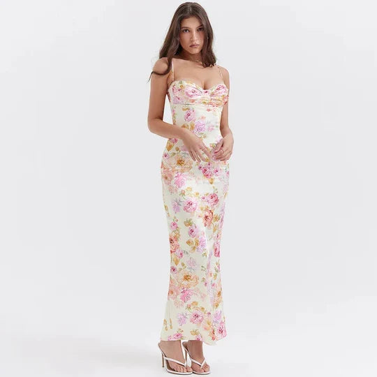Vintage Floral Sweetheart Prom Dress Sheath Spaghetti Strap Evening Dress Long Formal Dress TP4714
