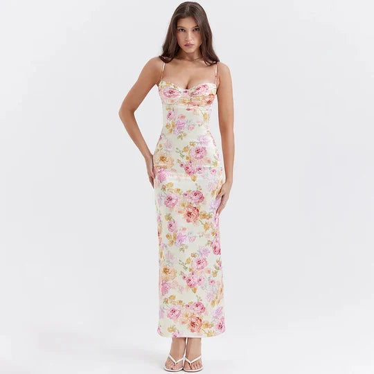 Vintage Floral Sweetheart Prom Dress Sheath Spaghetti Strap Evening Dress Long Formal Dress TP4714