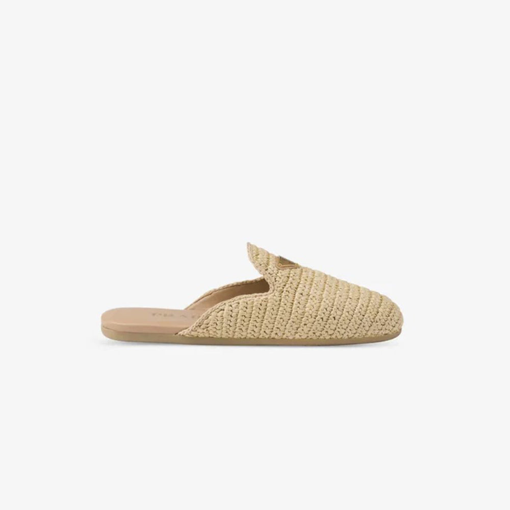Prada Woven Fabric Mules Natural