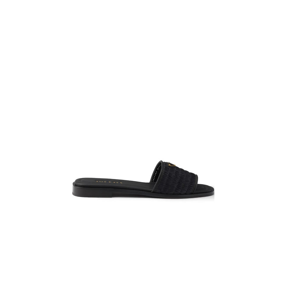 Prada Leather Slides With Crochet Details Black