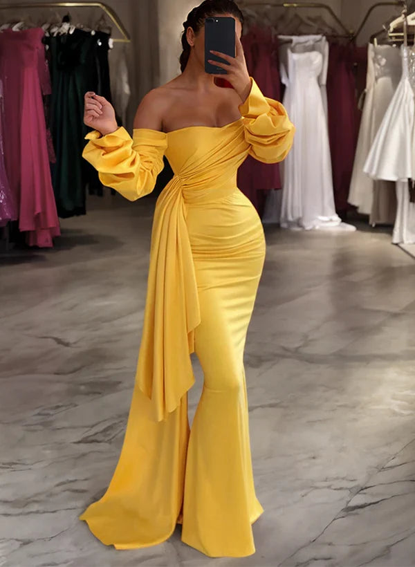 Tight fit/straight off shoulder length prom dress
