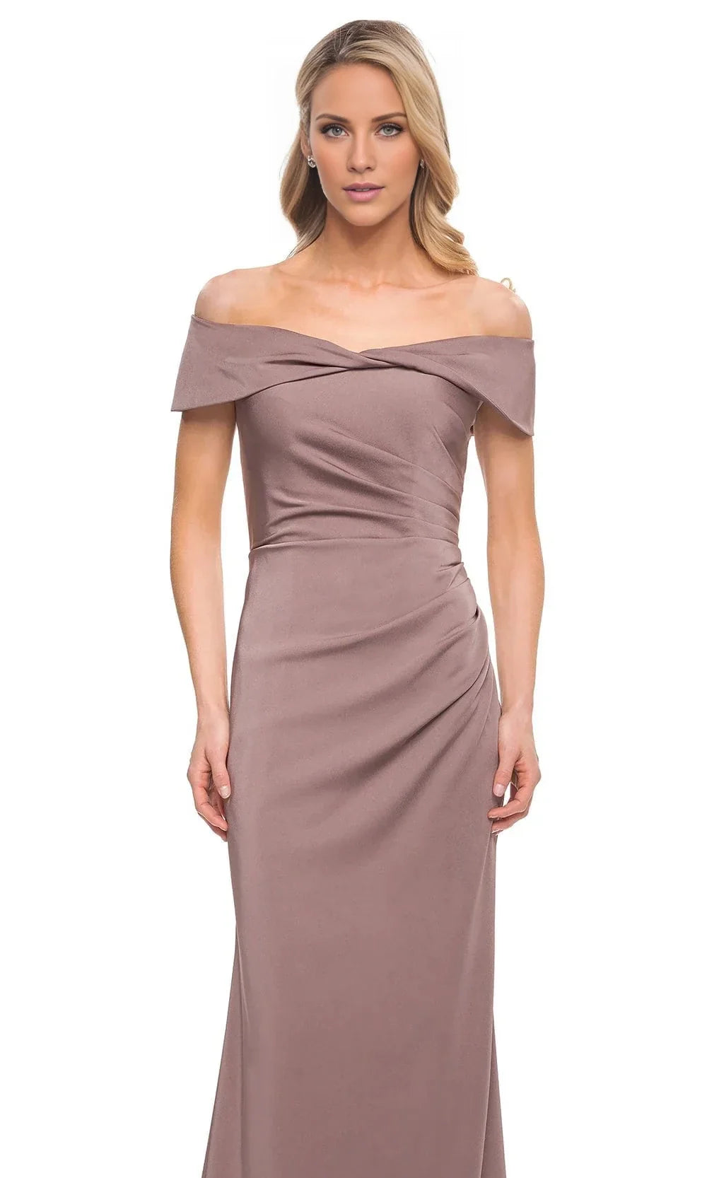 Sheath off shoulder collar sleeveless and floor length mother of the bride dress