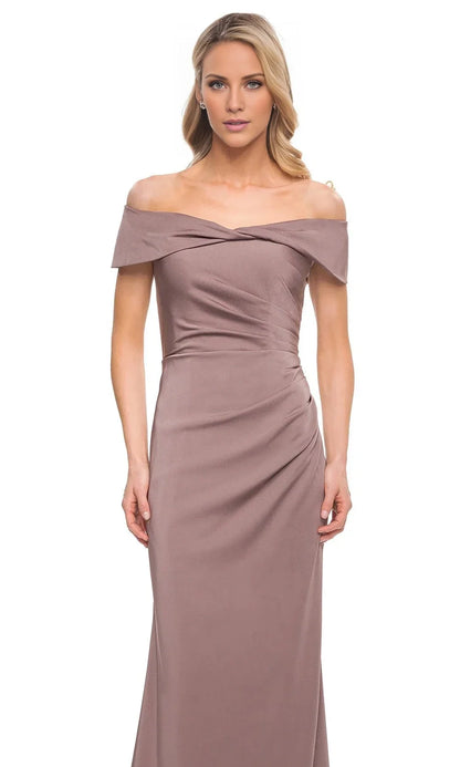 Sheath off shoulder collar sleeveless and floor length mother of the bride dress