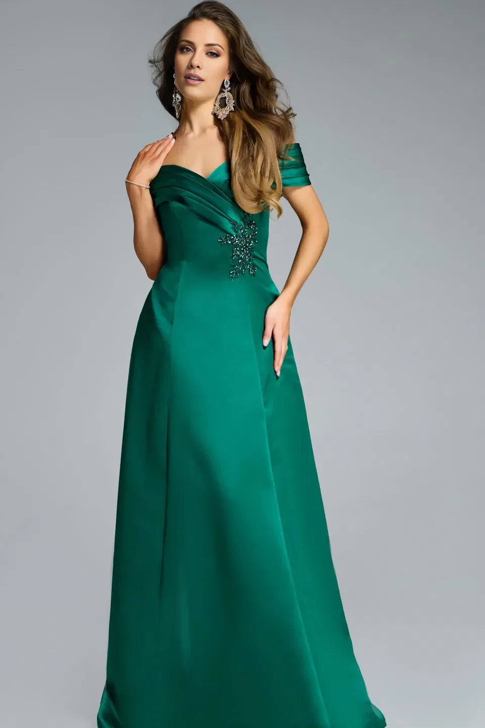 Shoulderless A-line with decorative details and floor length evening dress