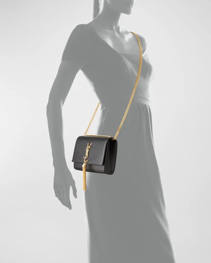 Saint Laurent Kate Small Tassel YSL Wallet on Chain in Grained Leather