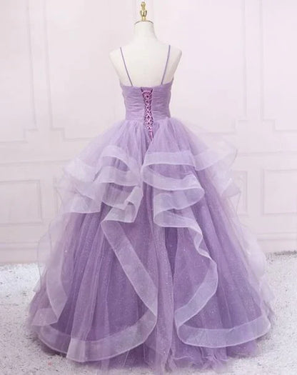 Green/blue long shiny elegant spaghetti straps long ruffled organza ball gown evening dress quinceanera dress gh903
