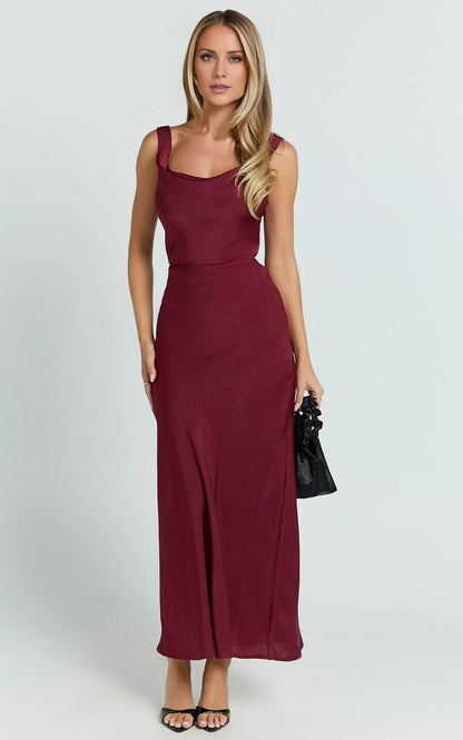 Square neckline off shoulder sleeveless backless and floor length Prom dress